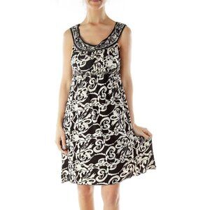 Max Studio Black White Print Dress with Boat Neckline